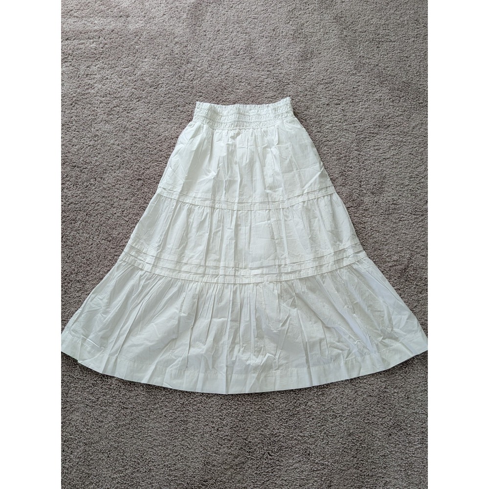 Quince 100% Organic Cotton Poplin Tiered Maxi Skirt White Size Medium NWT